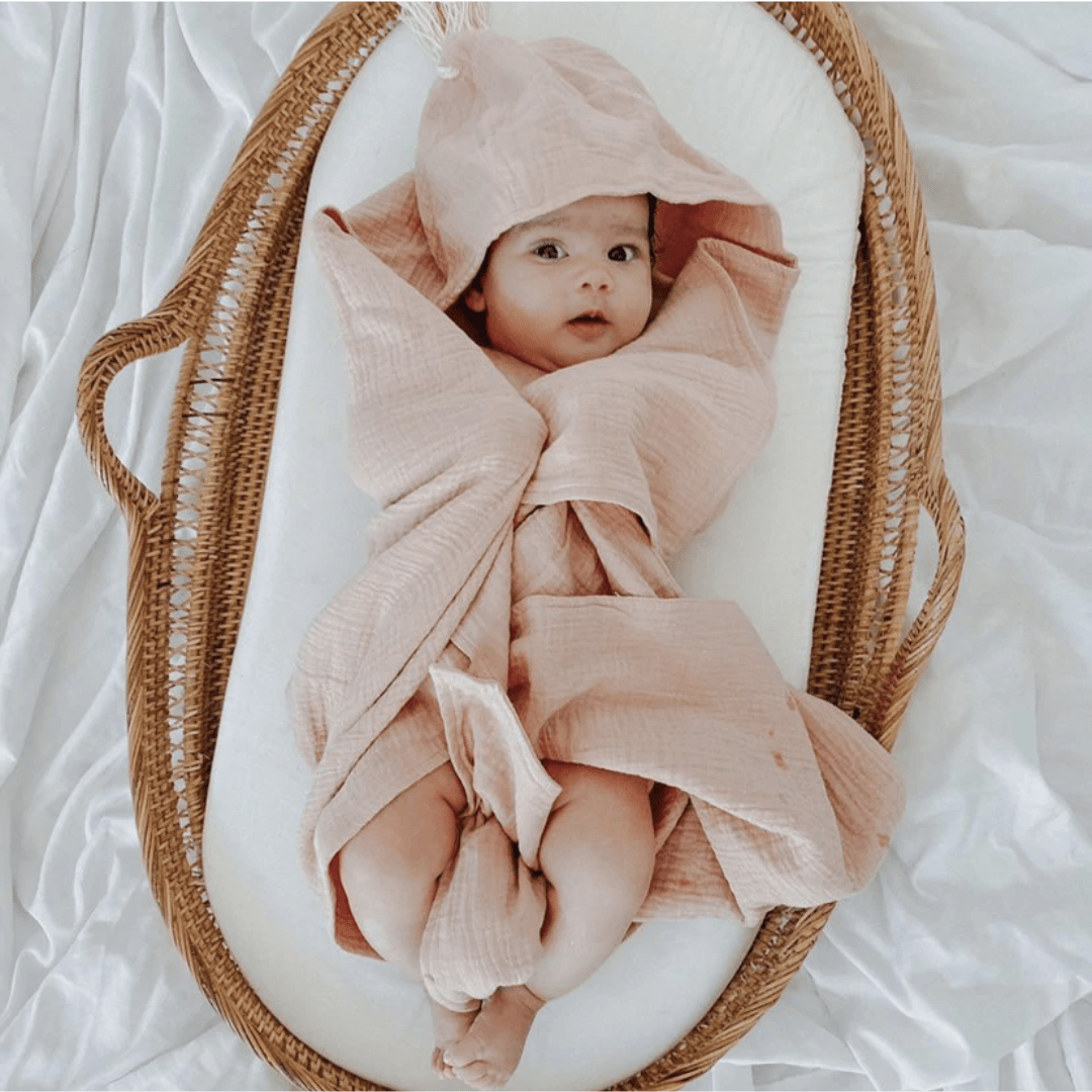 Over-The-Dandelions-Organic-Muslin-Hooded-Towel-Blush-On-Baby-Naked-Baby-Eco-Boutique