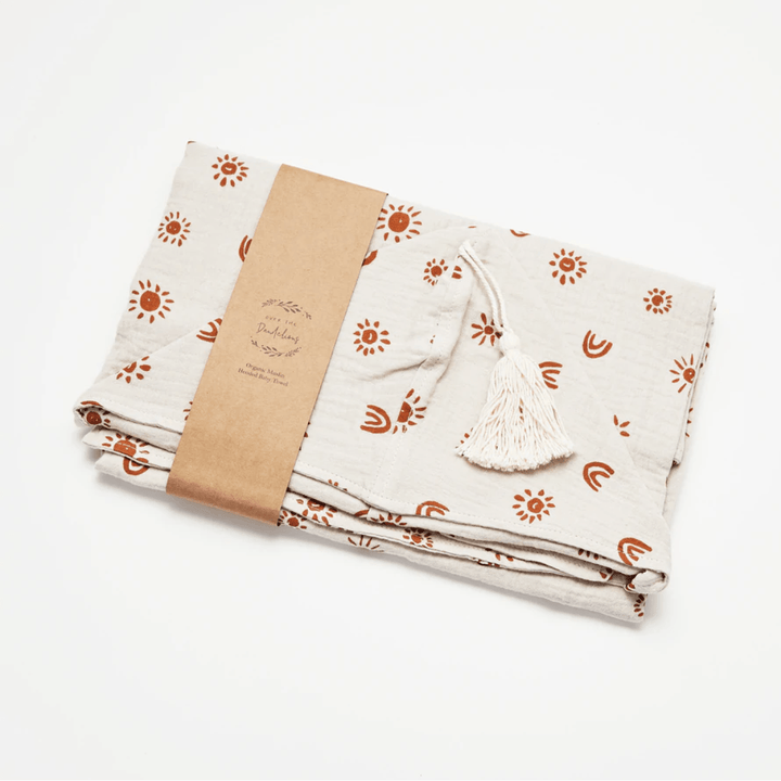 Over-The-Dandelions-Organic-Muslin-Hooded-Towel-Sand-Amber-In-Packaging-Naked-Baby-Eco-Boutique