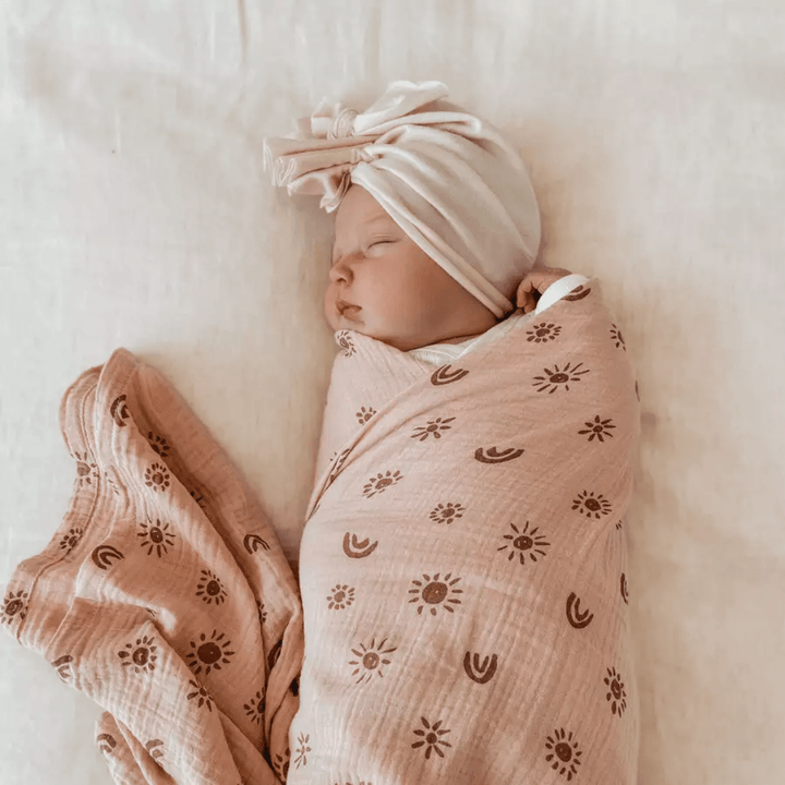 Over-The-Dandelions-Organic-Muslin-Swaddle-Blanket-Blush-Plum-Little-Baby-Sleeping-Naked-Baby-Eco-Boutique