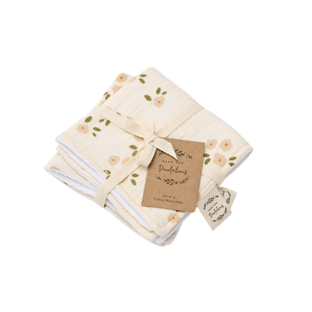 Daisy Print Over the Dandelions Organic Muslin Washcloth - 2-Pack (Multiple Variants) - Naked Baby Eco Boutique