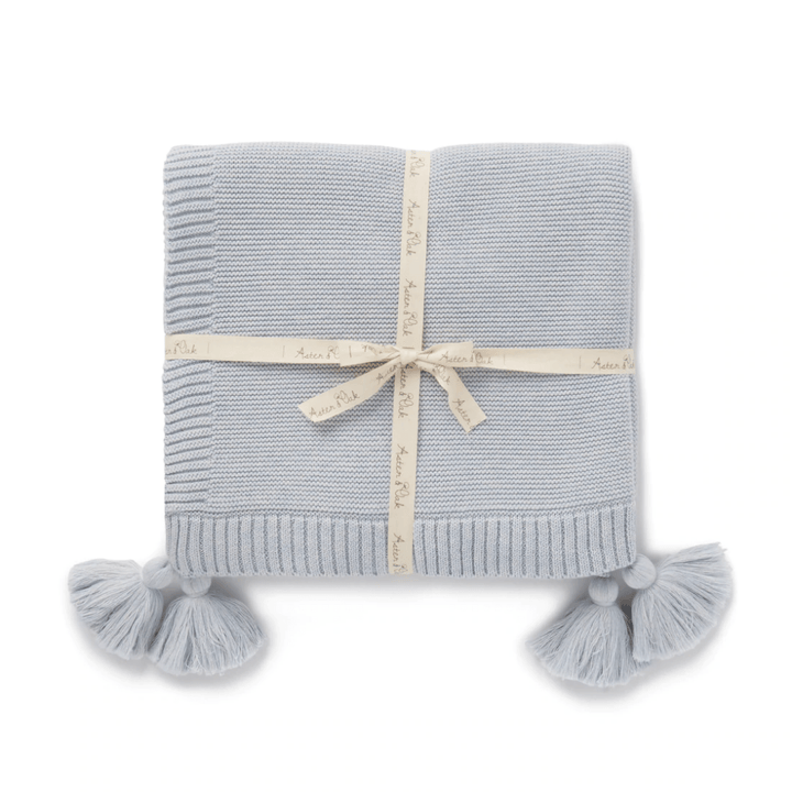 Packaged-With-Ribbon-Aster-And-Oak-Cotton-Chunky-Knit-Blanket-Blue-Marle-Naked-Baby-Eco-Boutique