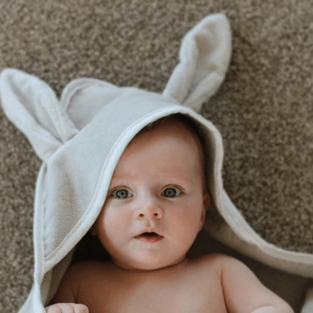    Petite-Eats-Hooded-Towel-Washcloth-Set-Wee-Baby-With-Bunny-Towel-Naked-Baby-Eco-Boutique
