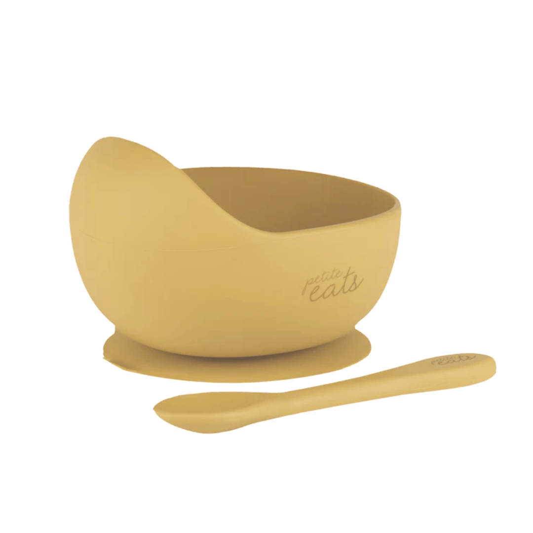 Petite-Eats-Silicone-Baby-Suction-Bowl-And-Spoon-Mustard-Naked-Baby-Eco-Boutique