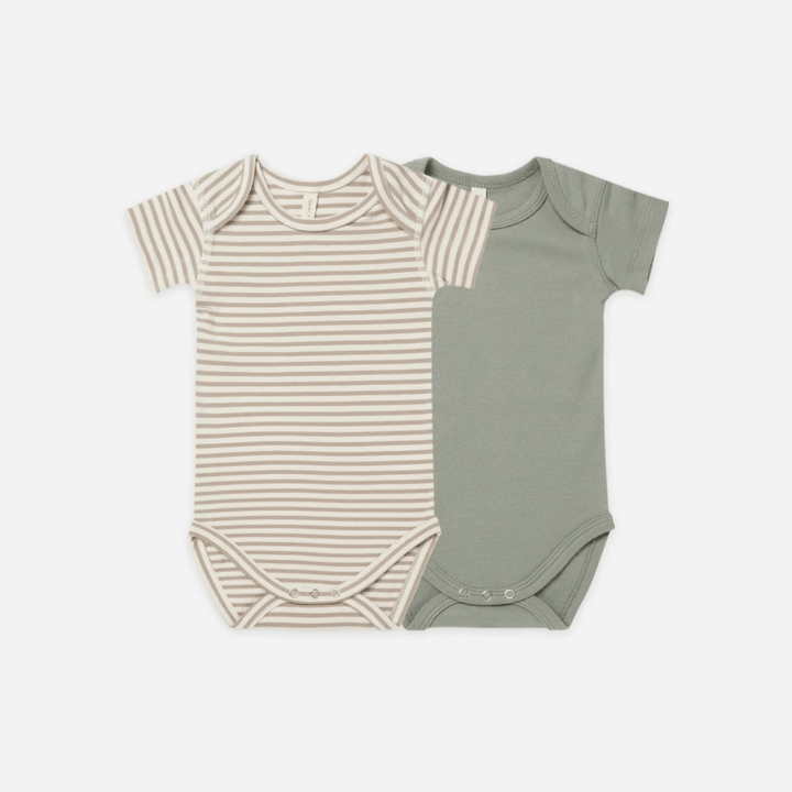 Quincy-Mae-Organic-Cotton-Short-Sleeve-Onesies-2-Pack-Warm-Grey-Stripe-Spruce-Naked-Baby-Eco-Boutique