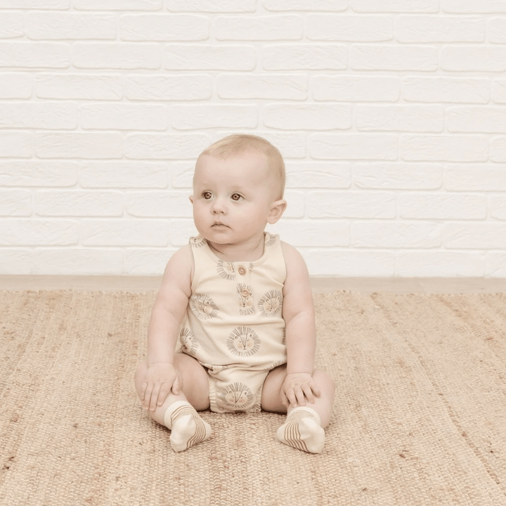 Quincy-Mae-Organic-Cotton-Sleeveless-Bubble-Romper-Lion-On-Little-Baby-Naked-Baby-Eco-Boutique
