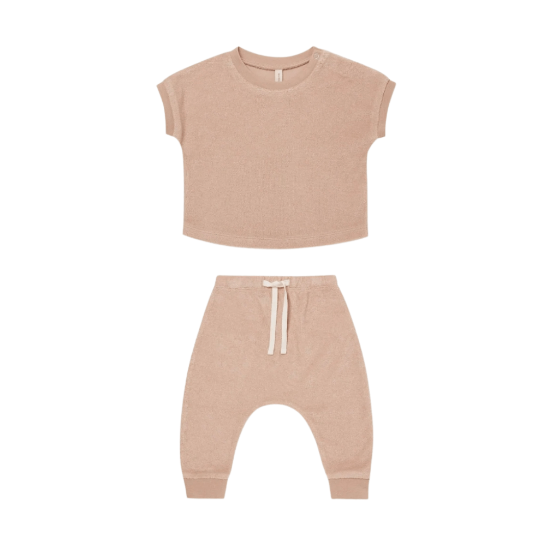 Blush / 3-6 Months Quincy Mae Organic Terry Tee & Pant Set (Multiple Variants) - Naked Baby Eco Boutique