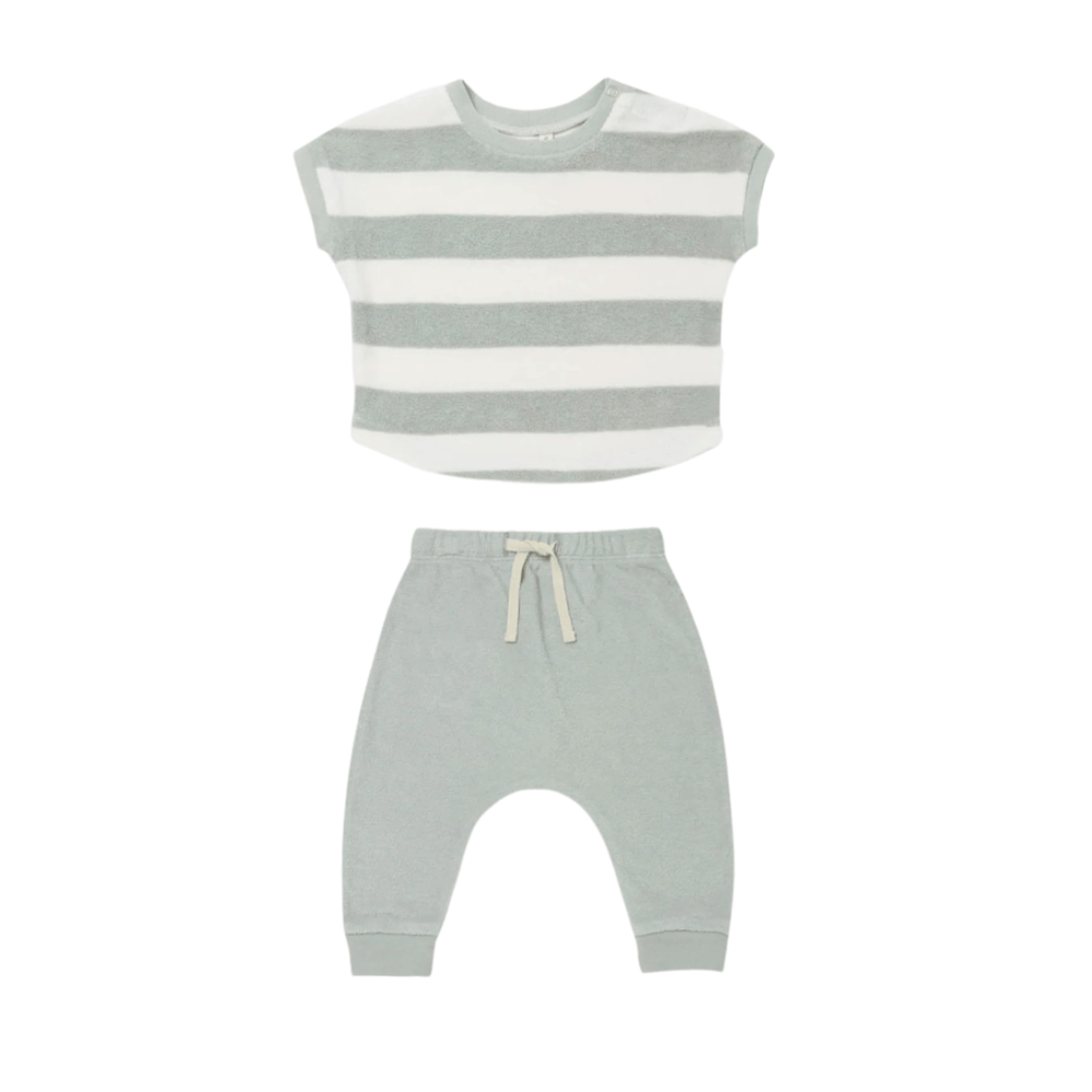 Sky Stripe / 3-6 Months Quincy Mae Organic Terry Tee & Pant Set (Multiple Variants) - Naked Baby Eco Boutique
