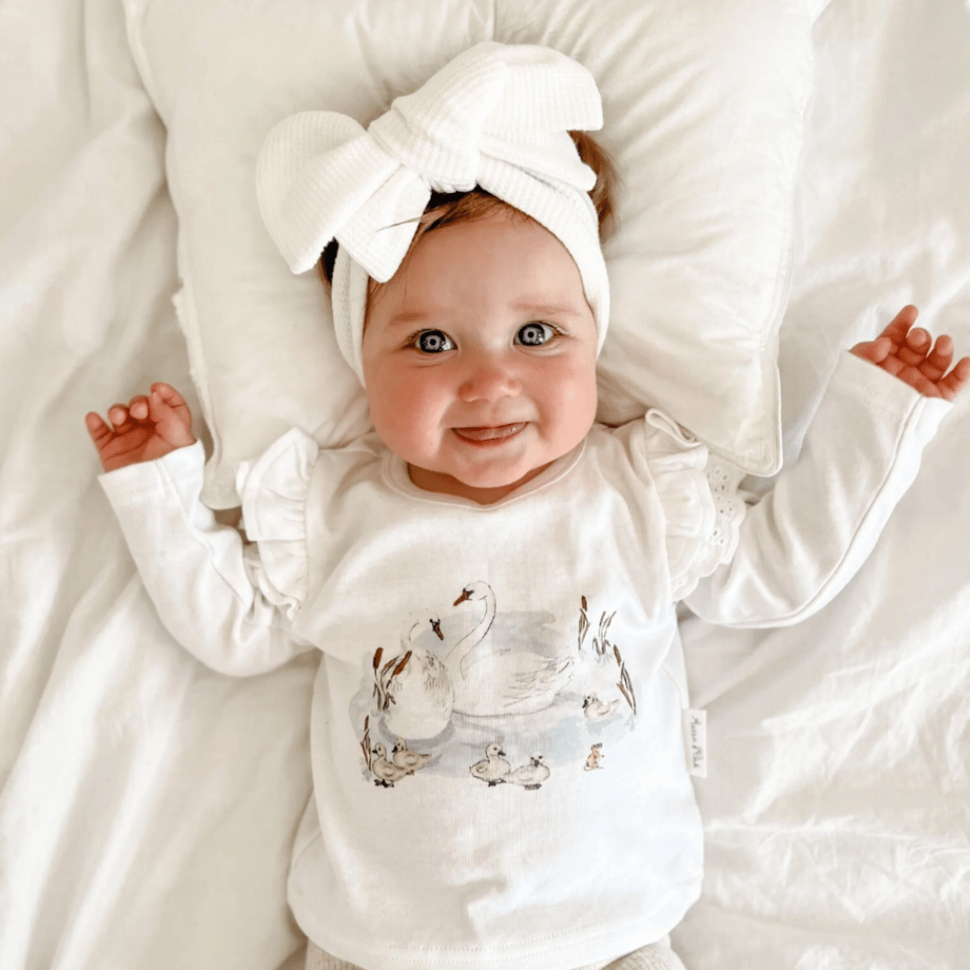 PRE-ORDER: Aster & Oak Organic Swan Print Long Sleeve Top - Naked Baby Eco Boutique