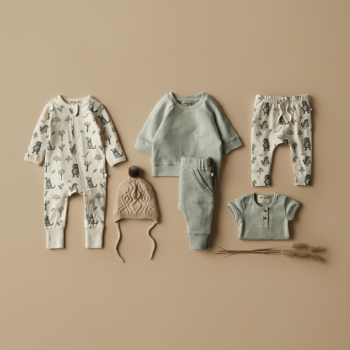 Styled-Flatlay-Of-Wilson-And-Frenchy-Organic-Cotton-Legging-The-Woods-Naked-Baby-Eco-Boutique