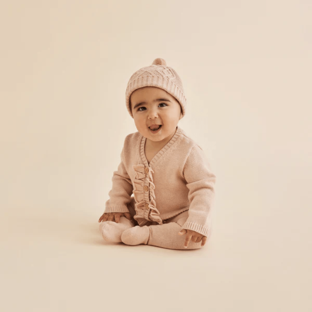 Wilson-And-Frenchy-Knitted-Vable-Hat-Rose-On-Model-Naked-Baby-Eco-Boutique