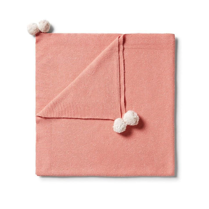 Wilson-and-Frenchy-Knitted-Baby-Blanket-Flamingo-Fleck-Folded-View-Naked-Baby-Eco-Boutique