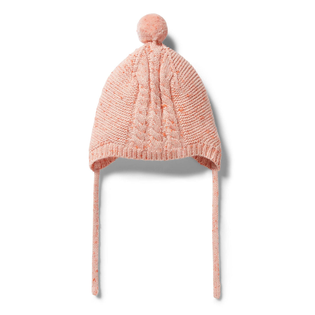 Wilson-and-Frenchy-Knitted-Cable-Baby-Bonnet-Silver-Peony-Fleck-Naked-Baby-Eco-Boutique