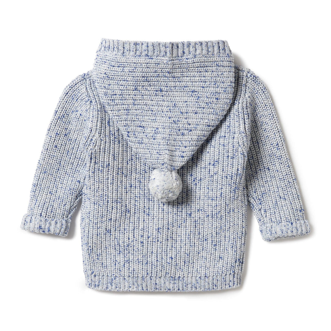 Wilson-and-Frenchy-Knitted-Jacket-with-Pom-Pom-Deep-Blue-Fleck-Back-View-Naked-Baby-Eco-Boutique
