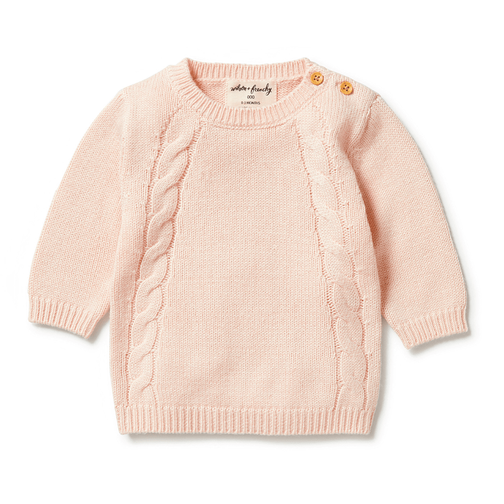 Blush / 0-3 Months Wilson & Frenchy Knitted Mini Cable Jumper (Multiple Variants) - Naked Baby Eco Boutique