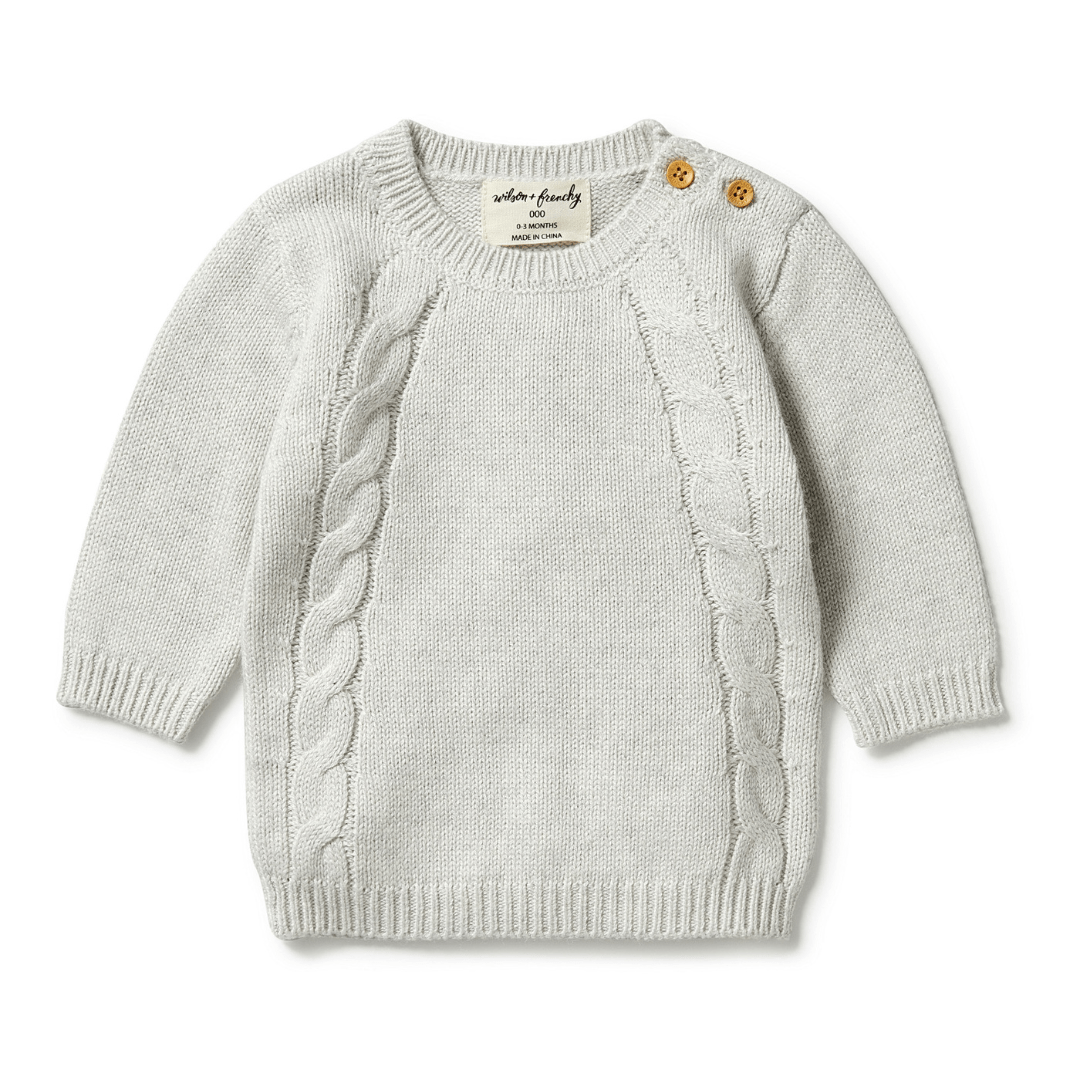 Grey Melange / 0-3 Months Wilson & Frenchy Knitted Mini Cable Jumper (Multiple Variants) - Naked Baby Eco Boutique