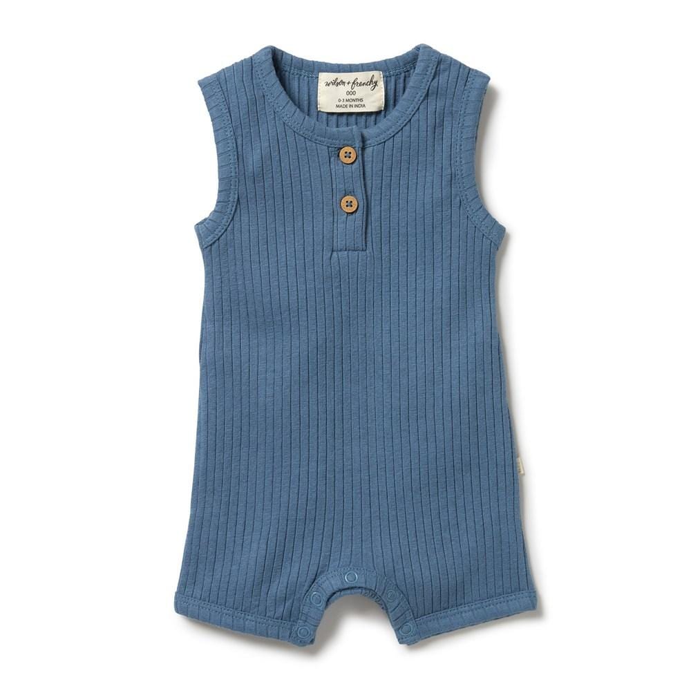 Ocean / 0-3 Months Wilson & Frenchy Organic Rib Boyleg Growsuit (Multiple Variants) - Naked Baby Eco Boutique