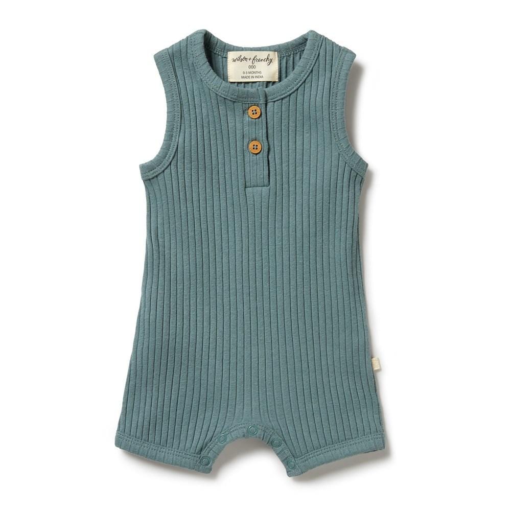 Pine Green / 0-3 Months Wilson & Frenchy Organic Rib Boyleg Growsuit (Multiple Variants) - Naked Baby Eco Boutique
