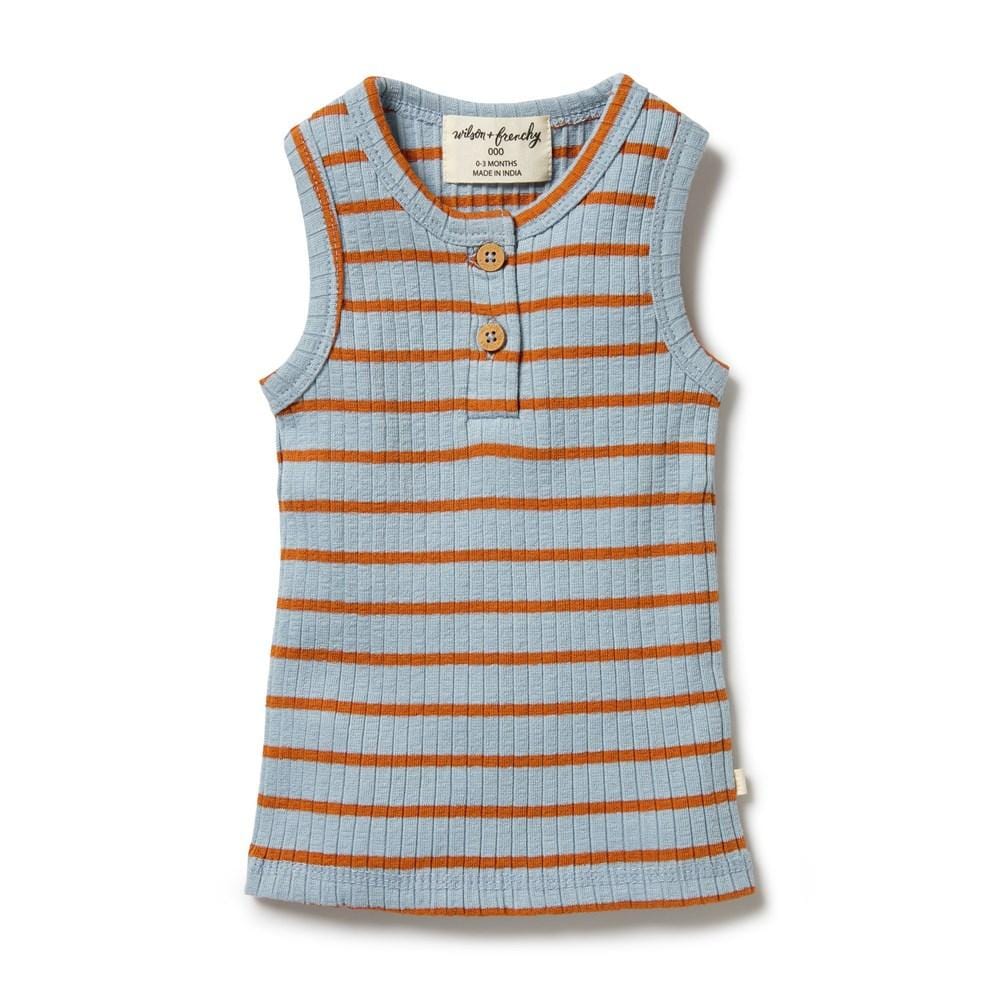 Anchor Blue/Rust / Newborn Wilson & Frenchy Organic Rib Stripe Singlet (Multiple Variants) - Naked Baby Eco Boutique