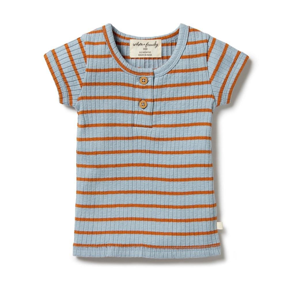 Anchor Blue/Rust / 0-3 Months Wilson & Frenchy Organic Rib Stripe Top (Multiple Variants) - Naked Baby Eco Boutique