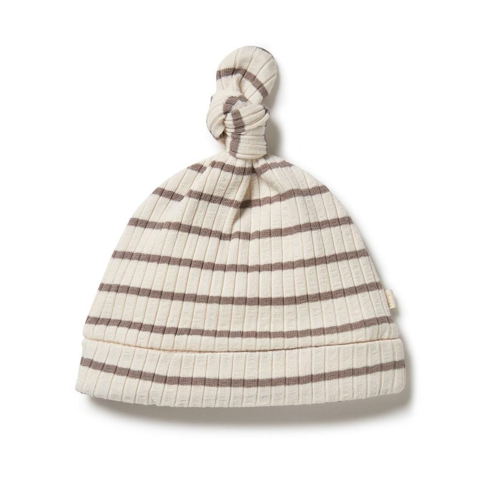 Hazelwood/Ecru / Premmie Wilson & Frenchy Organic Stripe Rib Knotted Beanie (Multiple Variants) - Naked Baby Eco Boutique