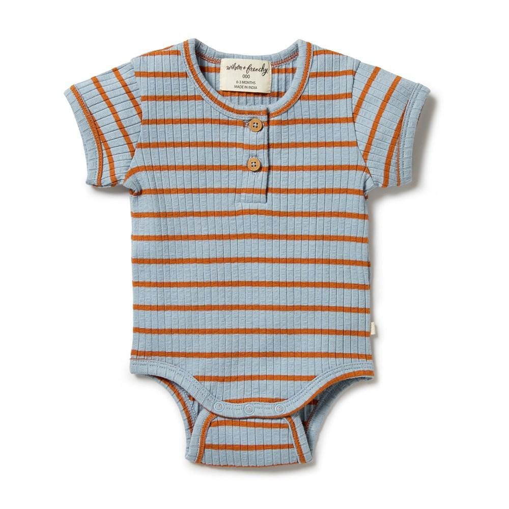 Ocean/Rust / Newborn Wilson & Frenchy Organic Stripe Rib Onesie (Multiple Variants) - Naked Baby Eco Boutique
