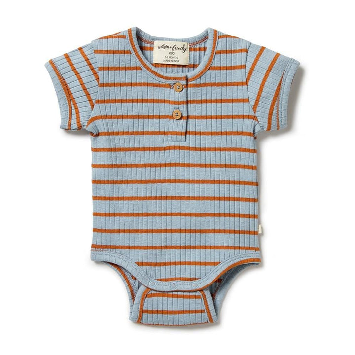 Ocean/Rust / Newborn Wilson & Frenchy Organic Stripe Rib Onesie (Multiple Variants) - Naked Baby Eco Boutique