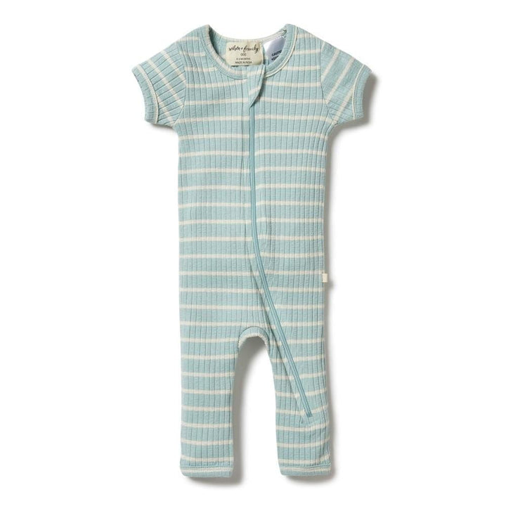 Pistachio/Ecru / Premmie Wilson & Frenchy Organic Stripe Rib Zipsuit (Multiple Variants) - Naked Baby Eco Boutique