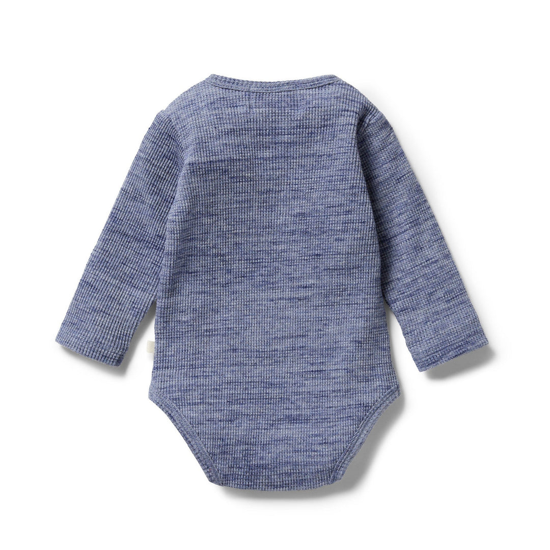 Wilson-and-Frenchy-Organic-Waffle-Henley-Onesie-Blue-Fleck-Back-View-Naked-Baby-Eco-Boutique