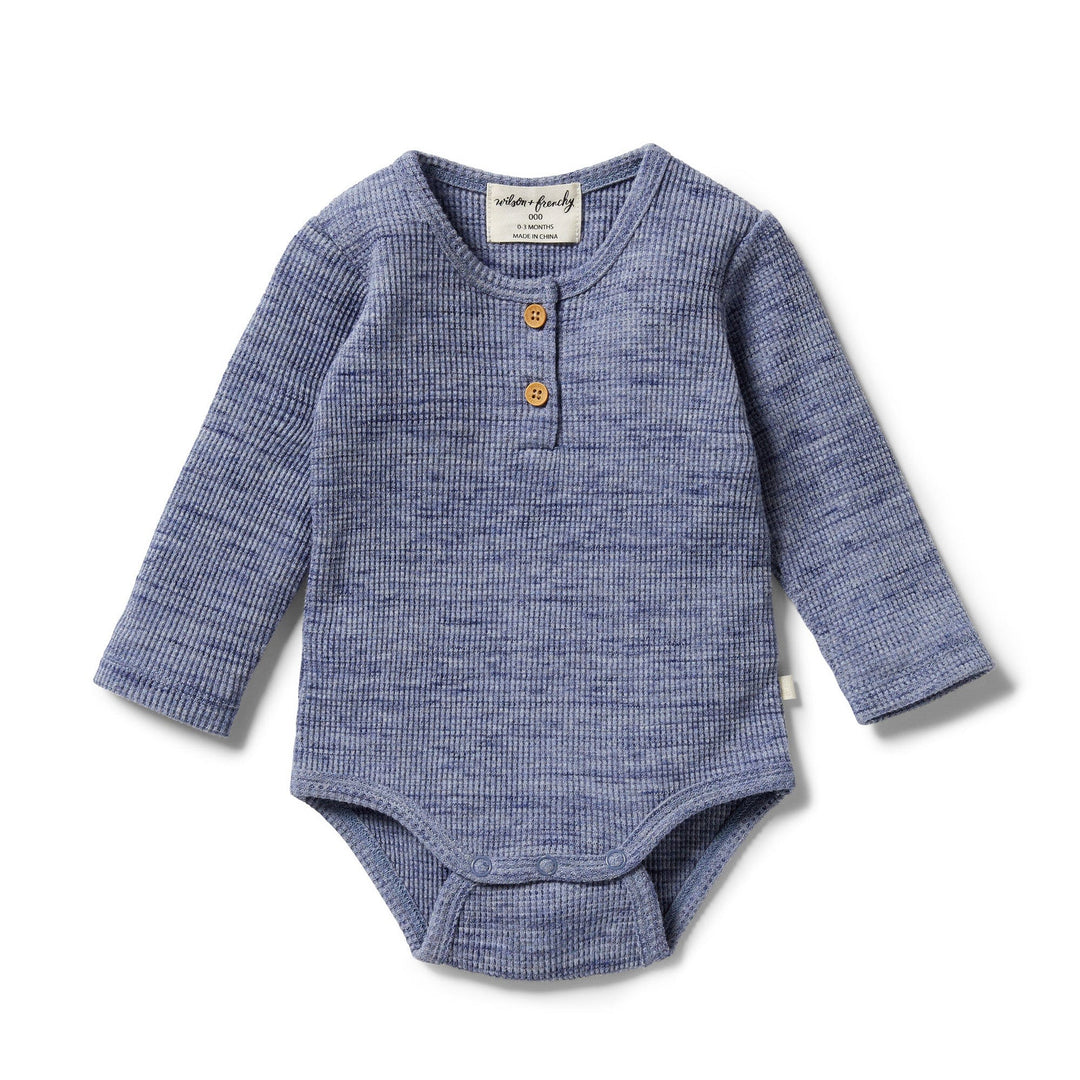 Wilson-and-Frenchy-Organic-Waffle-Henley-Onesie-Blue-Fleck-Naked-Baby-Eco-Boutique