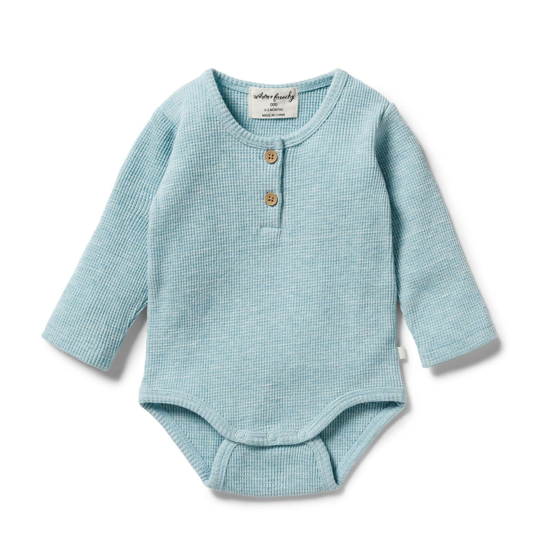 Mint Fleck / 0-3 Months Wilson & Frenchy Organic Waffle Henley Onesie (Multiple Variants) - Naked Baby Eco Boutique
