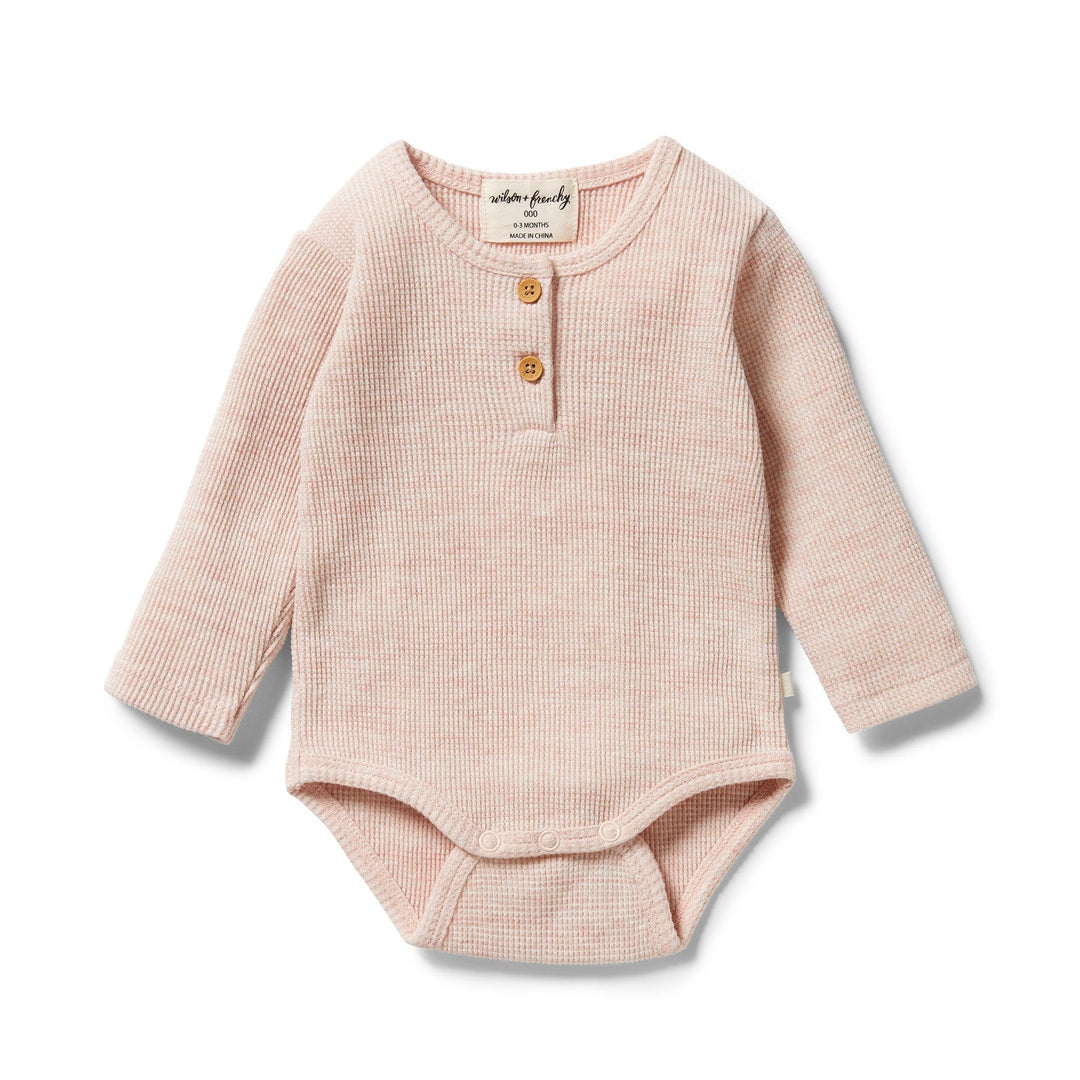 Peony Fleck / 0-3 Months Wilson & Frenchy Organic Waffle Henley Onesie (Multiple Variants) - Naked Baby Eco Boutique