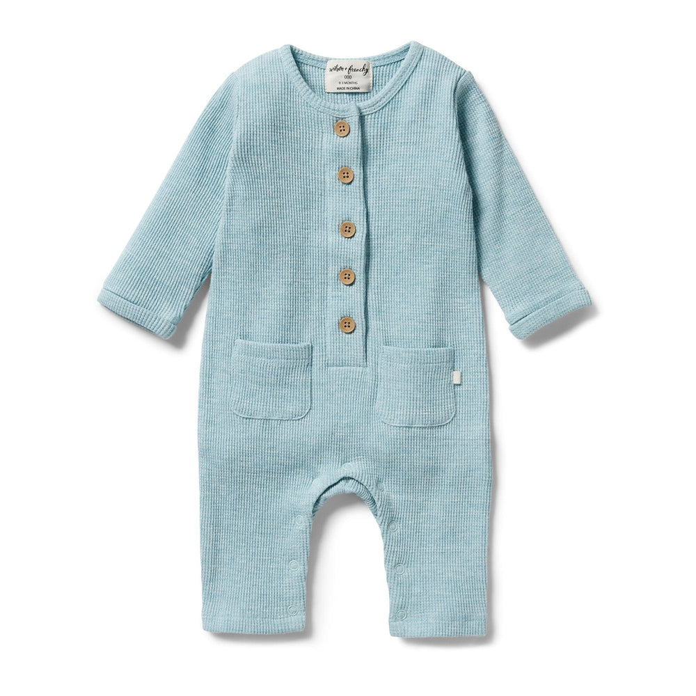 Mint Fleck / 0-3 Months Wilson & Frenchy Organic Waffle Slouch Growsuit (Multiple Variants) - Naked Baby Eco Boutique