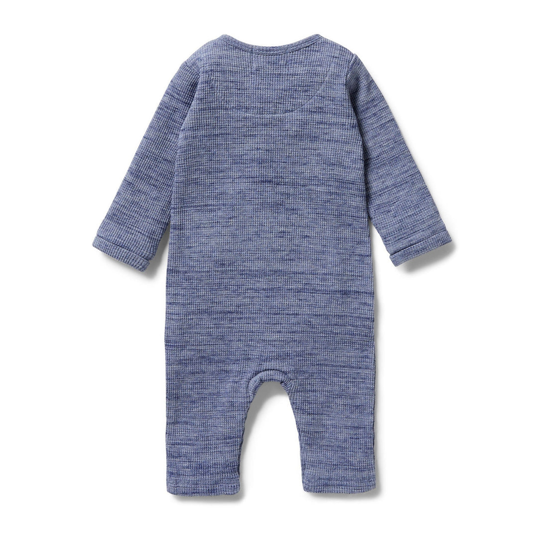 Wilson-and-Frenchy-Organic-Waffle-Slough-Growsuit-Blue-Fleck-Back-View-Naked-Baby-Eco-Boutique