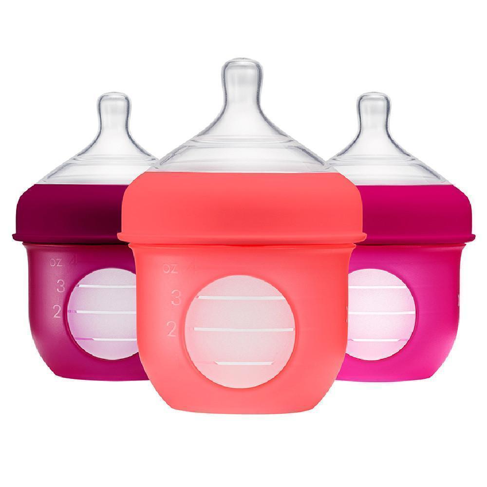4 oz / Pink/Purple Boon NURSH Silicone Baby Bottle - 3-Pack - Naked Baby Eco Boutique