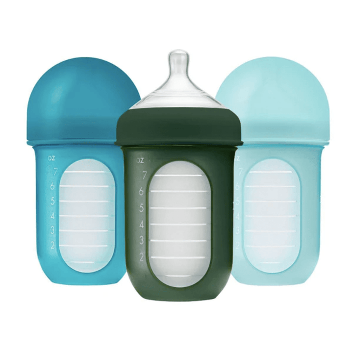 8 oz / Blue/Green Boon NURSH Silicone Baby Bottle - 3-Pack - Naked Baby Eco Boutique