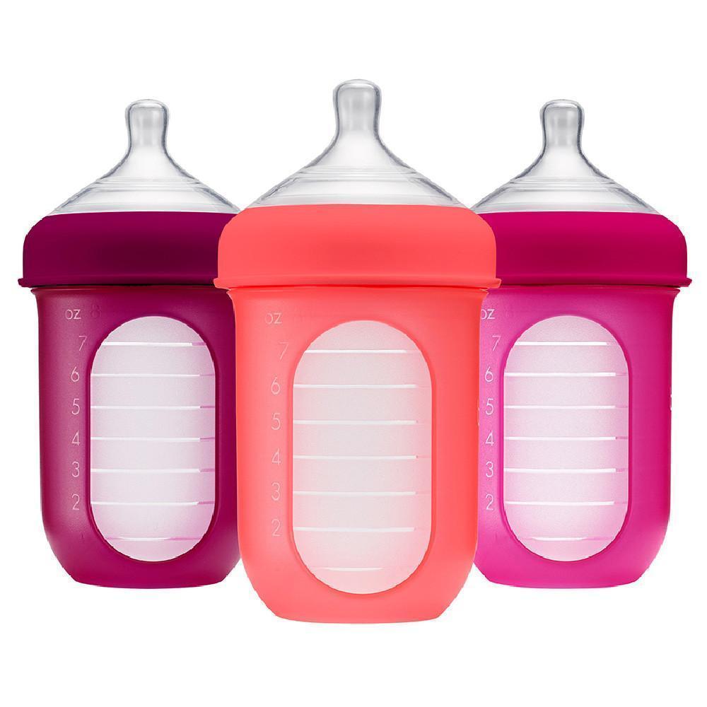 8 oz / Pink/Purple Boon NURSH Silicone Baby Bottle - 3-Pack - Naked Baby Eco Boutique