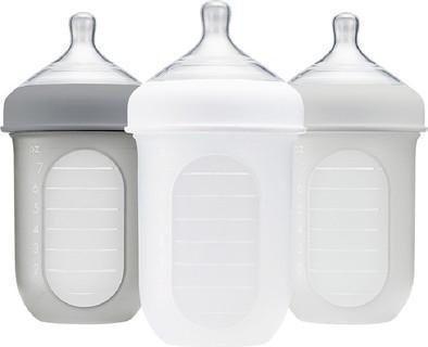 8 oz / White/Grey Boon NURSH Silicone Baby Bottle - 3-Pack - Naked Baby Eco Boutique
