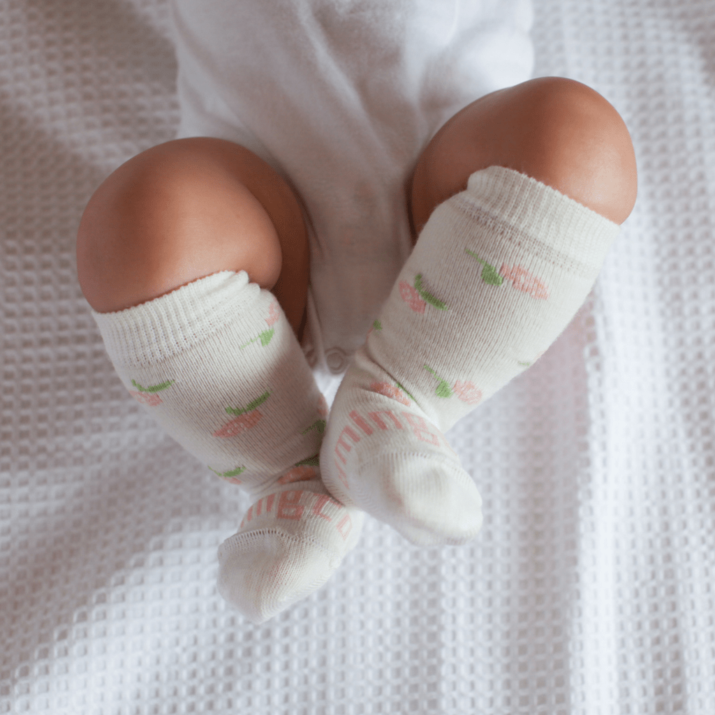 Rosie (Neutral/Roses) / Premie Lamington Merino Wool Socks - Newborn Naturals (Multiple Patterns) - Naked Baby Eco Boutique